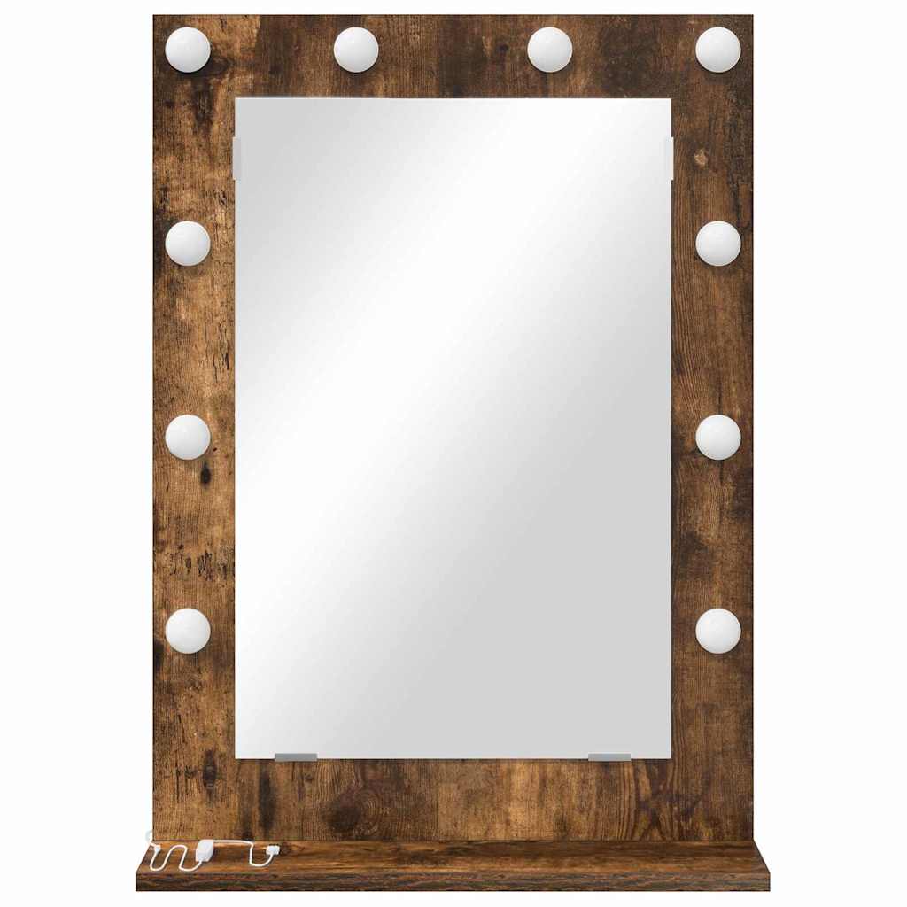 vidaXL Make-upspiegel met LED-verlichting - Gerookt Eiken 50x18x70 cm