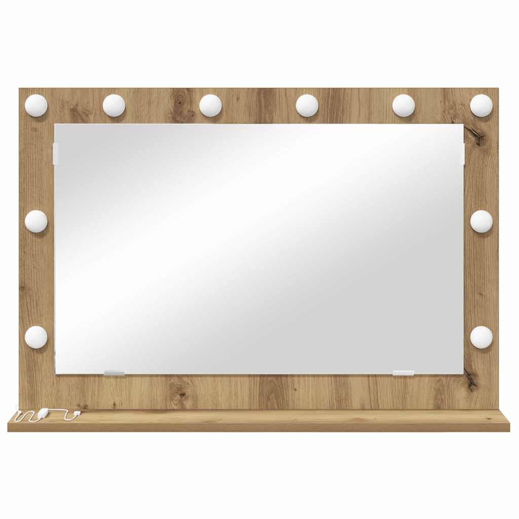 vidaXL Make-up Spiegel met LED Verlichting Kunststof Eiken 80x18x55 cm