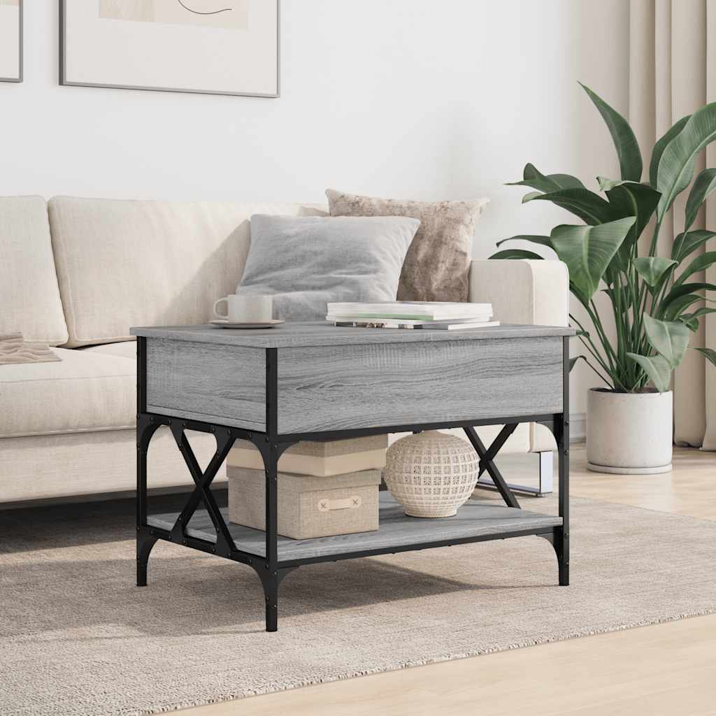 vidaXL Salontafel 70x50x50 cm bewerkt hout en metaal grijs sonoma