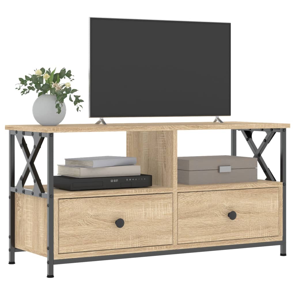 vidaXL Tv-meubel 90x33x45 cm bewerkt hout en ijzer sonoma eikenkleur