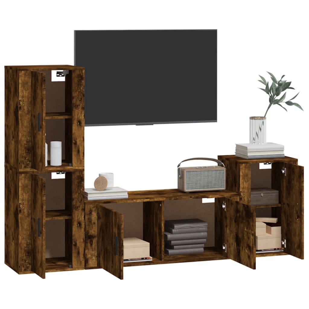 vidaXL 4-delige Tv-meubelset bewerkt hout gerookt eikenkleurig