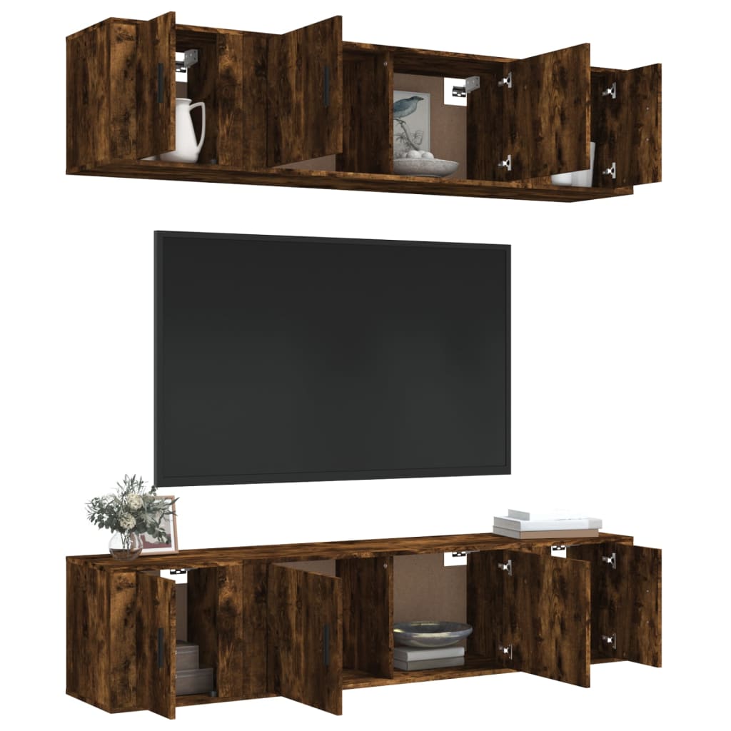 vidaXL 6-delige Tv-meubelset bewerkt hout gerookt eikenkleurig