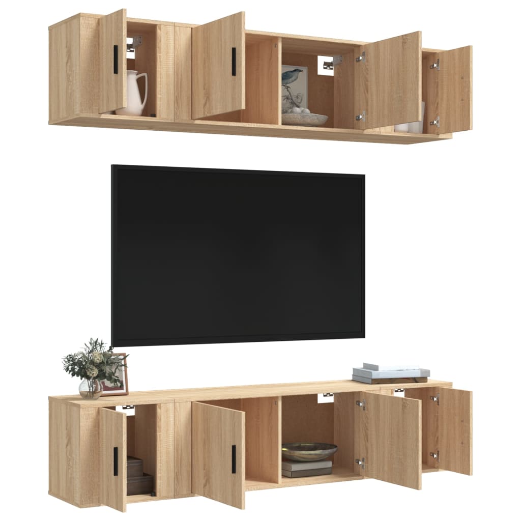 vidaXL 6-delige Tv-meubelset bewerkt hout sonoma eikenkleurig