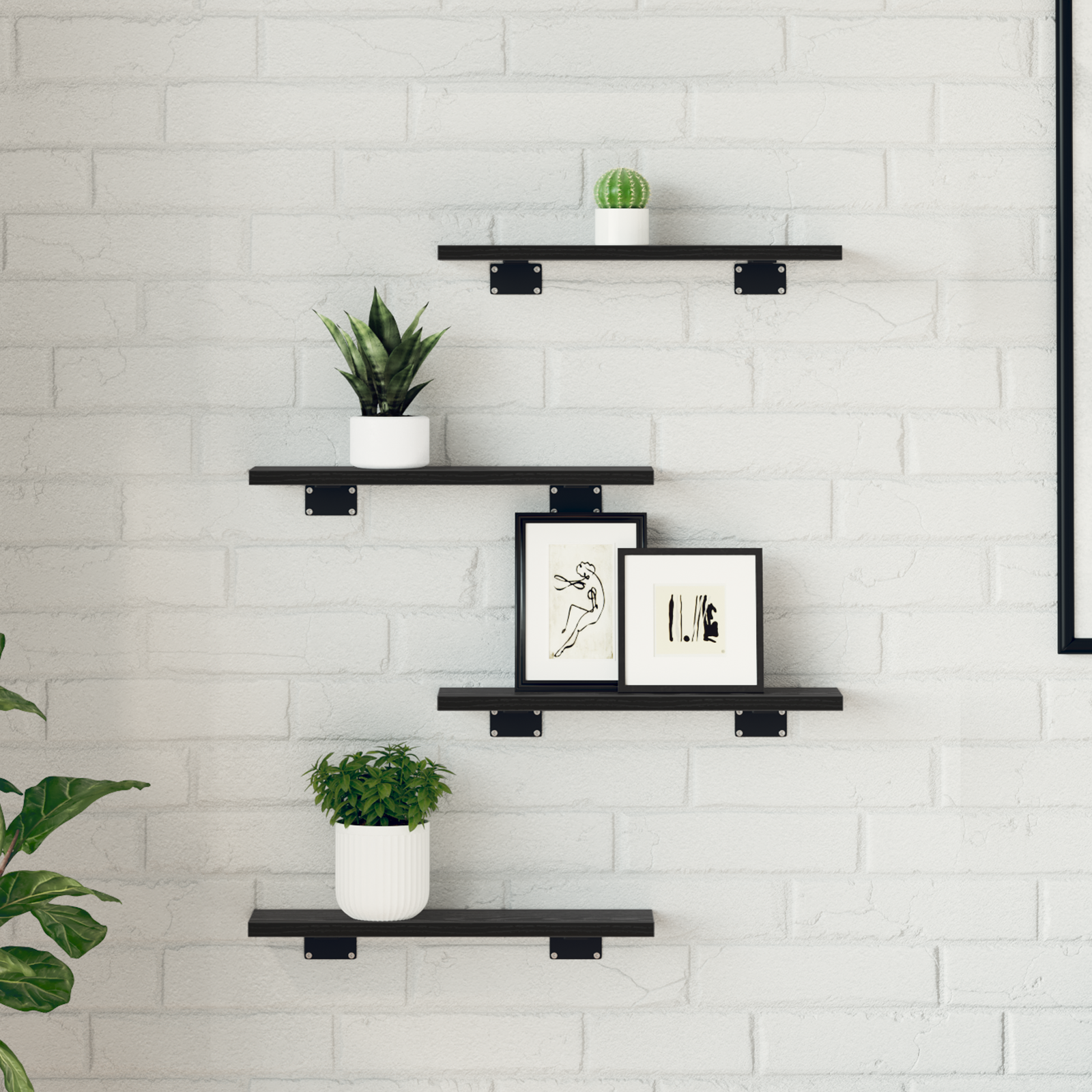 vidaXL Boekplanken - Set van 4 Stuks in Zwart Eiken - 40x10x1,5 cm - Bewerkt Hout