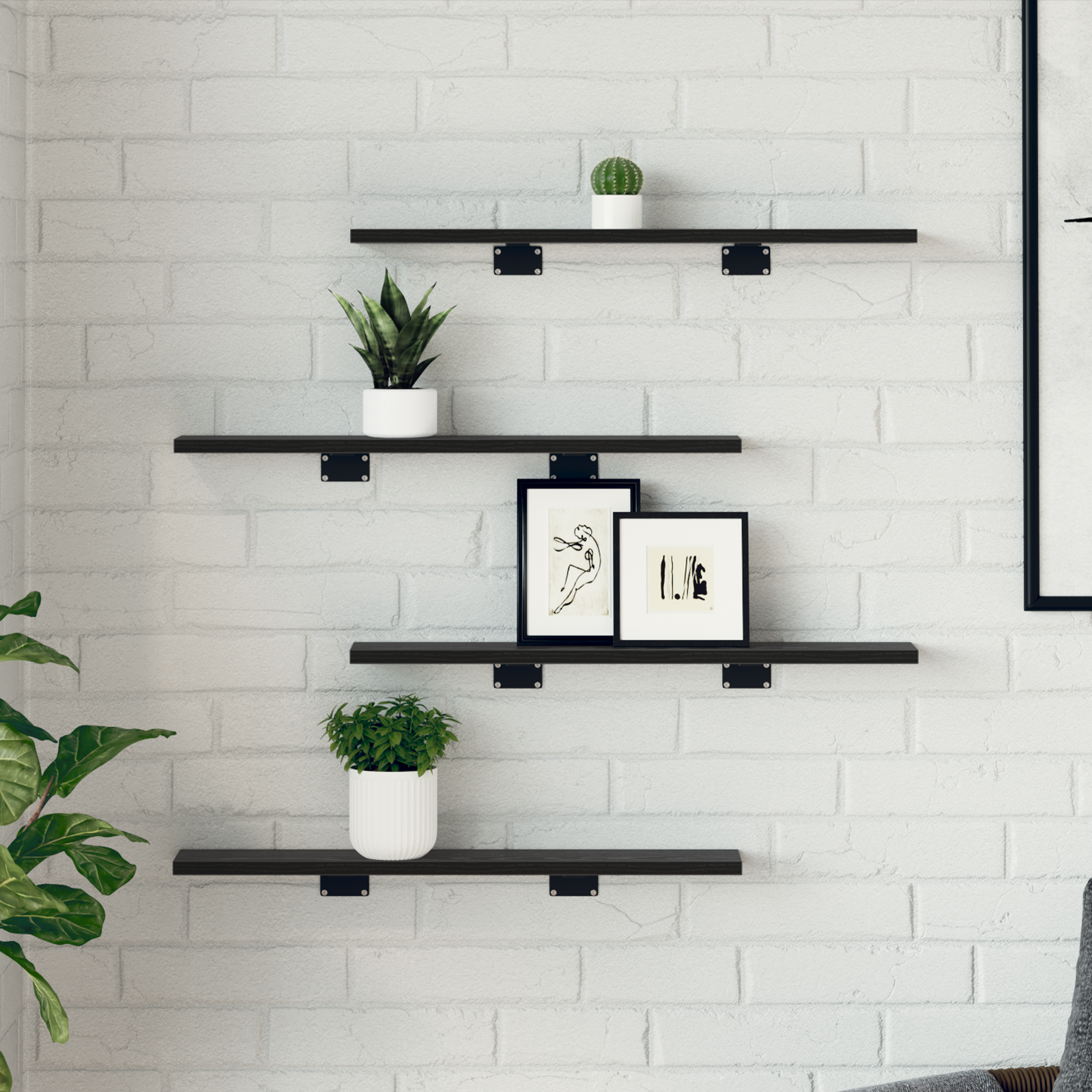 vidaXL Boekenplanken - 4-Pack Zwart Eiken, 60x10x1.5 cm - Van Engineered Wood