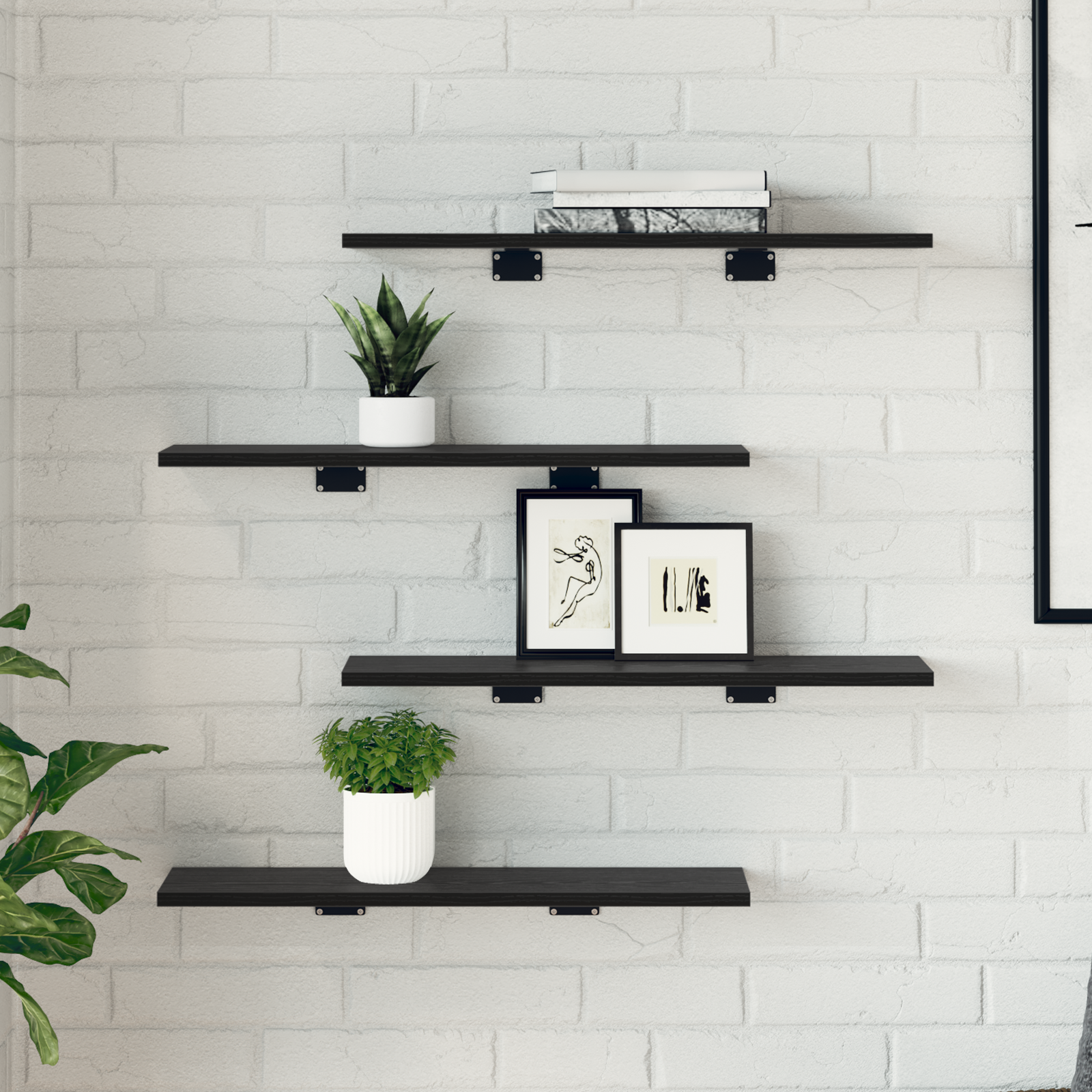 vidaXL Zwart Eiken Planken - Set van 4, 60x20x1,5 cm, gemaakt van stevig gefabriceerd hout.