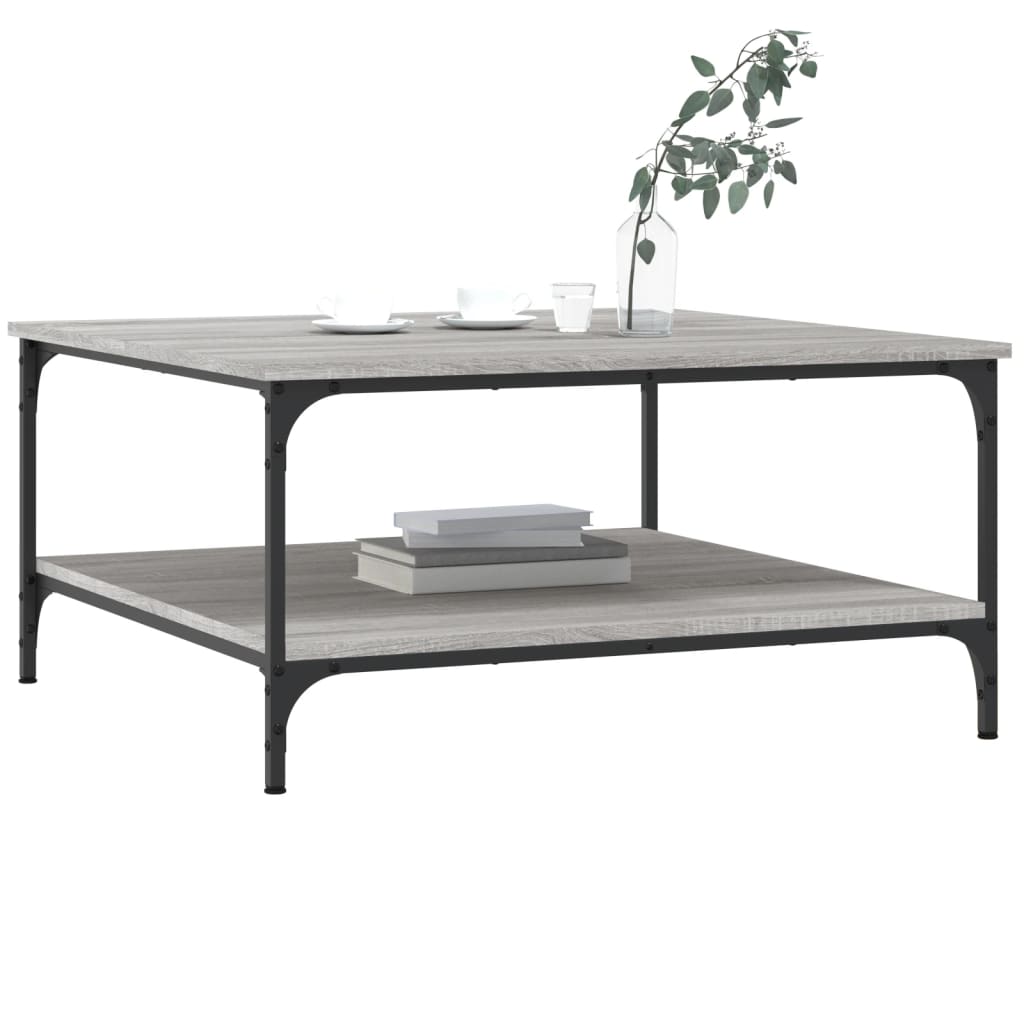 vidaXL Salontafel 80x80x40 cm bewerkt hout grijs sonoma eikenkleurig