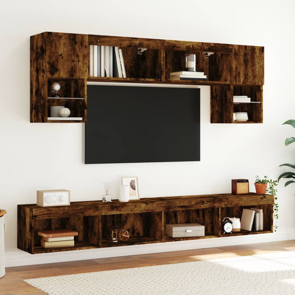 vidaXL Tv-meubels met LED-verlichting 2 st 100x30x30 cm gerookt eiken