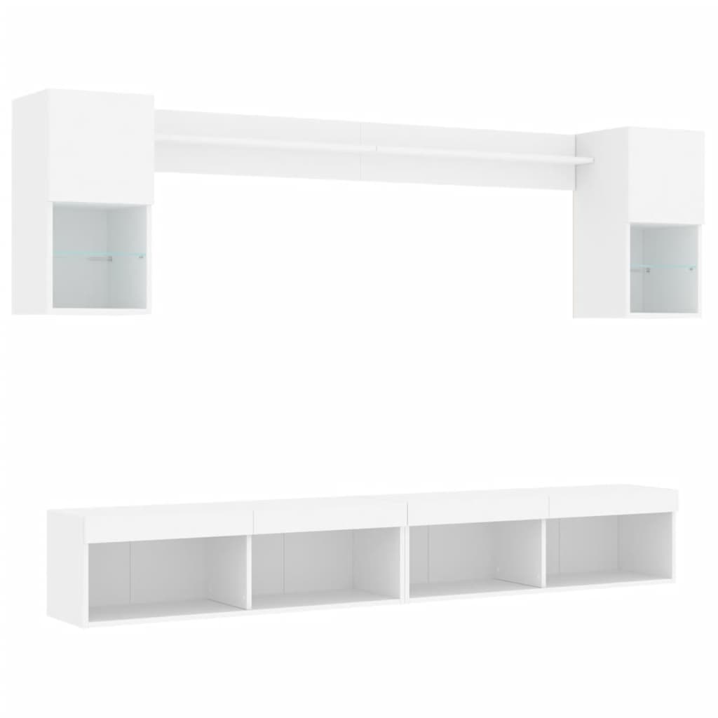 vidaXL 6-delige Tv-wandmeubelset met LED-verlichting bewerkt hout wit