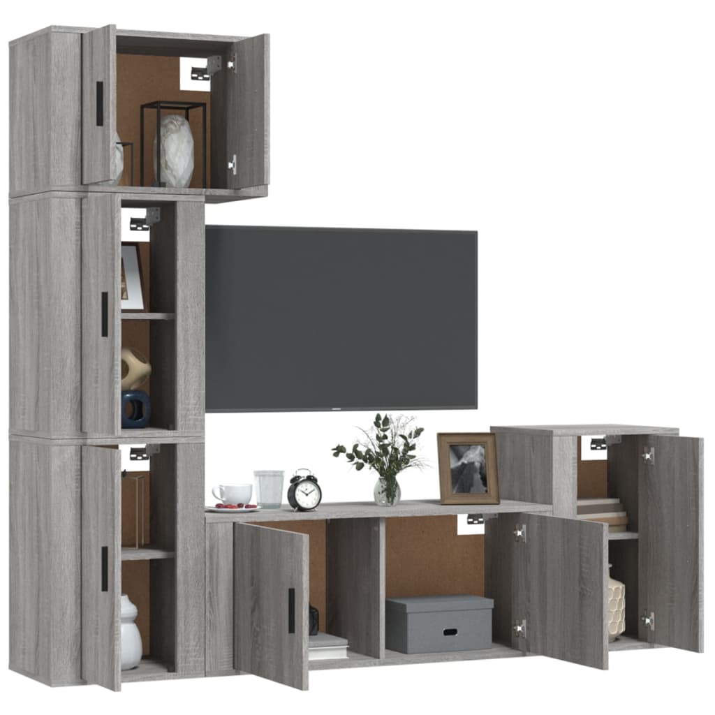 vidaXL 5-delige Tv-meubelset bewerkt hout grijs sonoma eikenkleurig