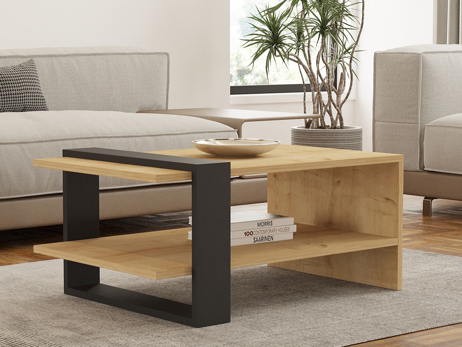 Mobistoxx Salontafel GAYA 80 cm lichte eik/antraciet