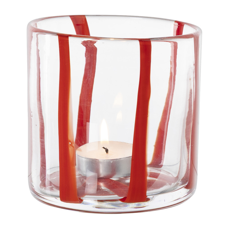 Xenos Waxinelichthouder streep - rood - ø10x10 cm