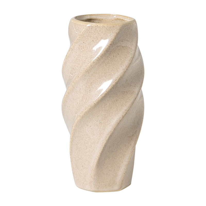 Xenos Vaas gedraaid - beige - ø8.4x17.5 cm