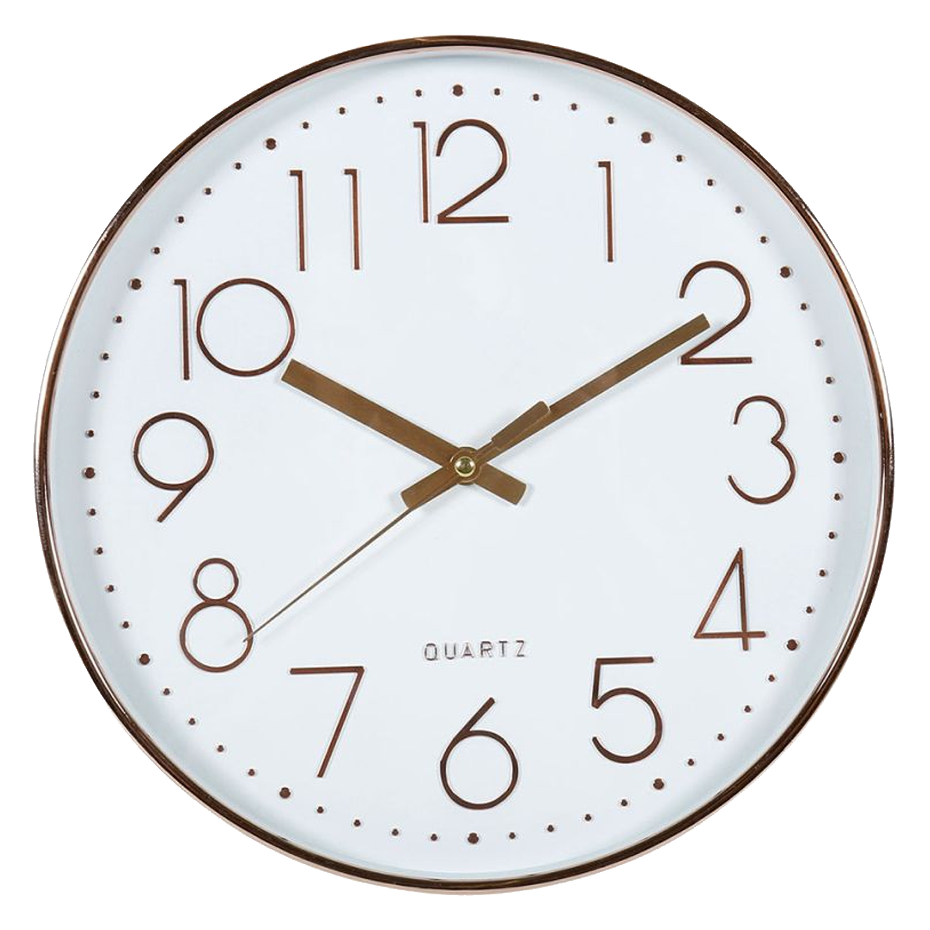 OSTARIA Wandklok/muur klok - D30 cm - kunststof - wit/koper -