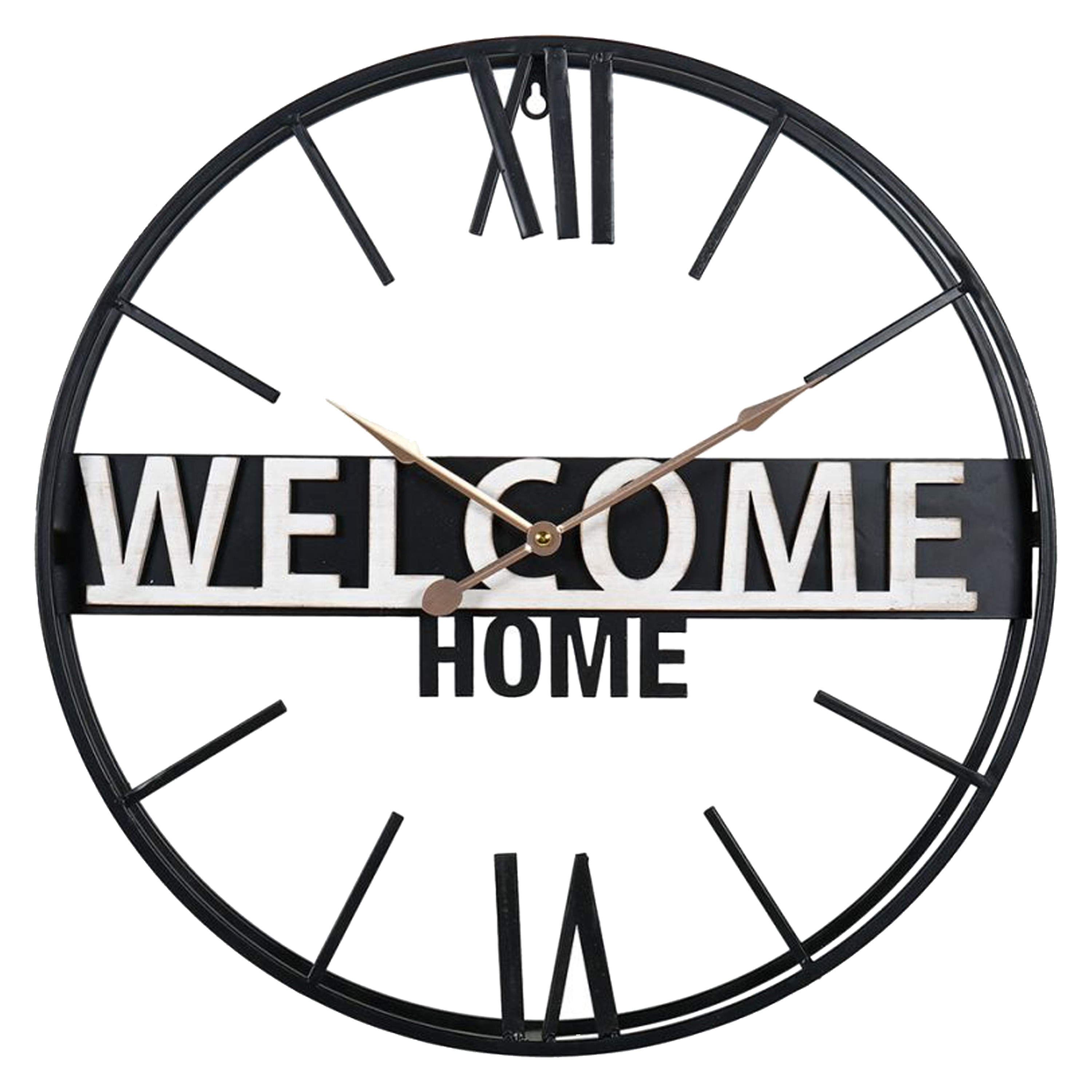 OSTARIA Wandklok/muur klok - D50 cm - welcome home - metaal - zwart -