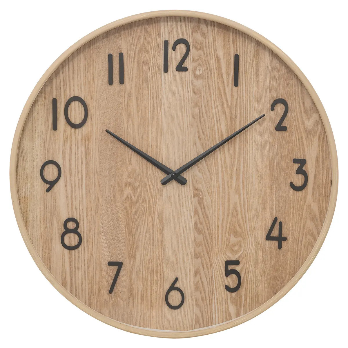 Atmosphera Wandklok/muur klok - Woody - Dia 55 cm - hout - beige -