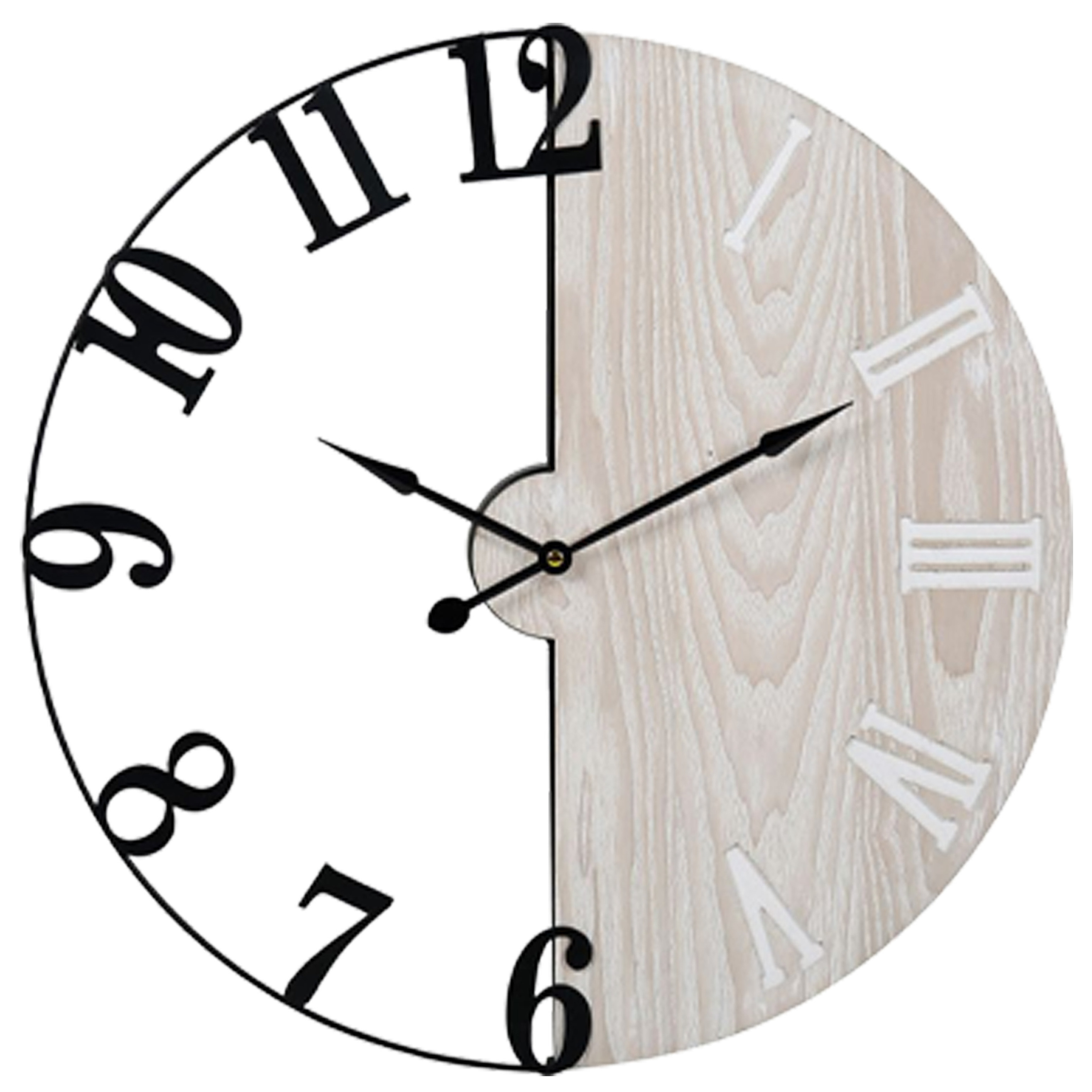 OSTARIA Wandklok/muur klok - Dia 50 cm - metaal/hout - naturel/zwart -