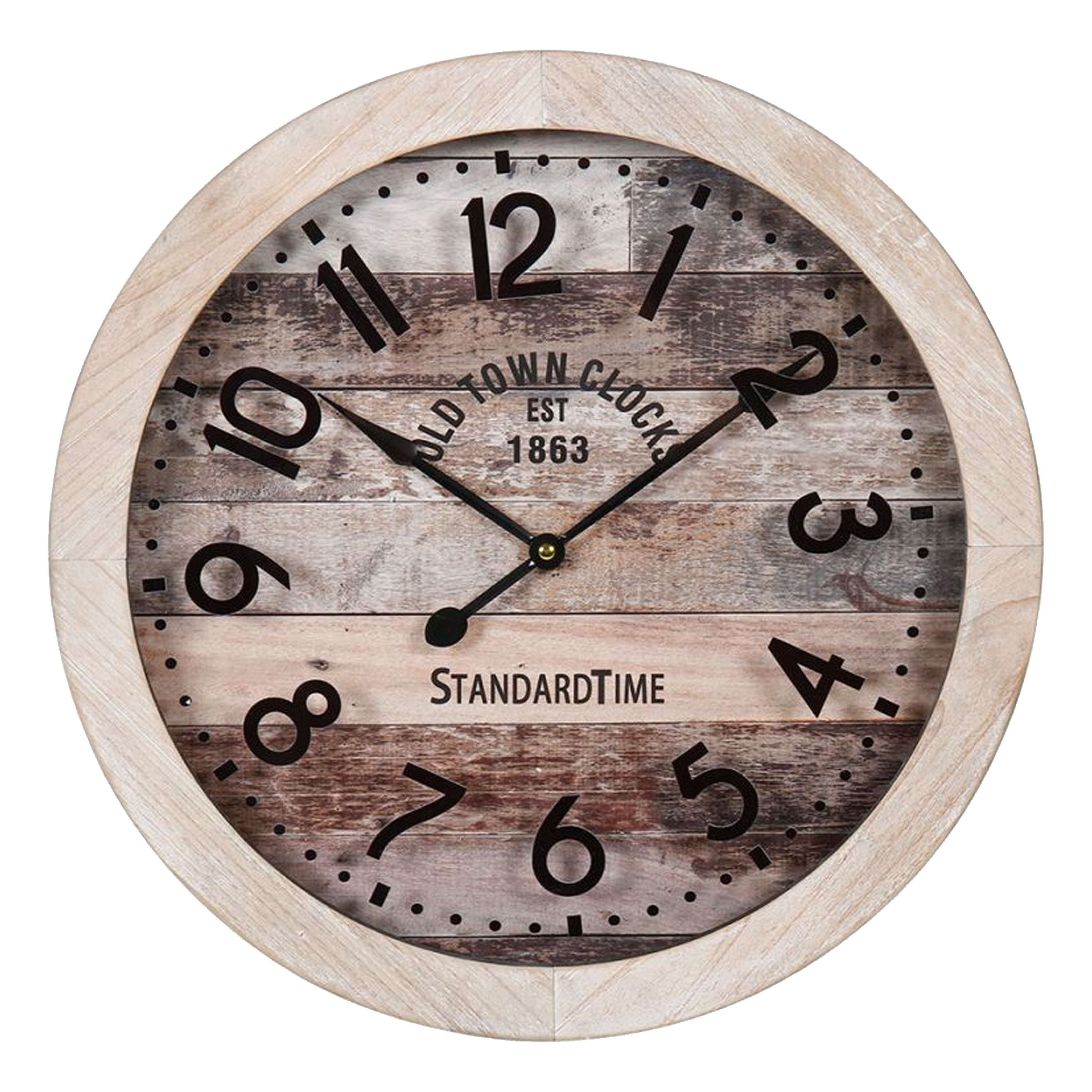 OSTARIA Wandklok/muur klok - old town clock - D45 cm - hout - naturel -