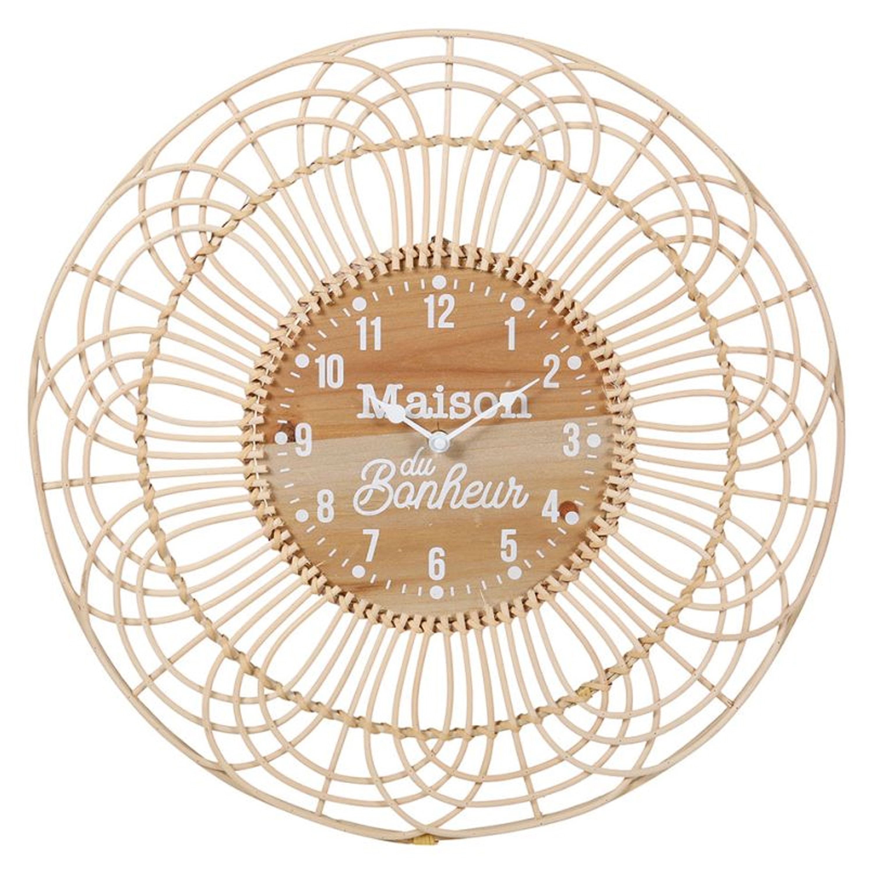 OSTARIA Wandklok/muur klok - Ibiza stijl - D50 cm - rotan - naturel -