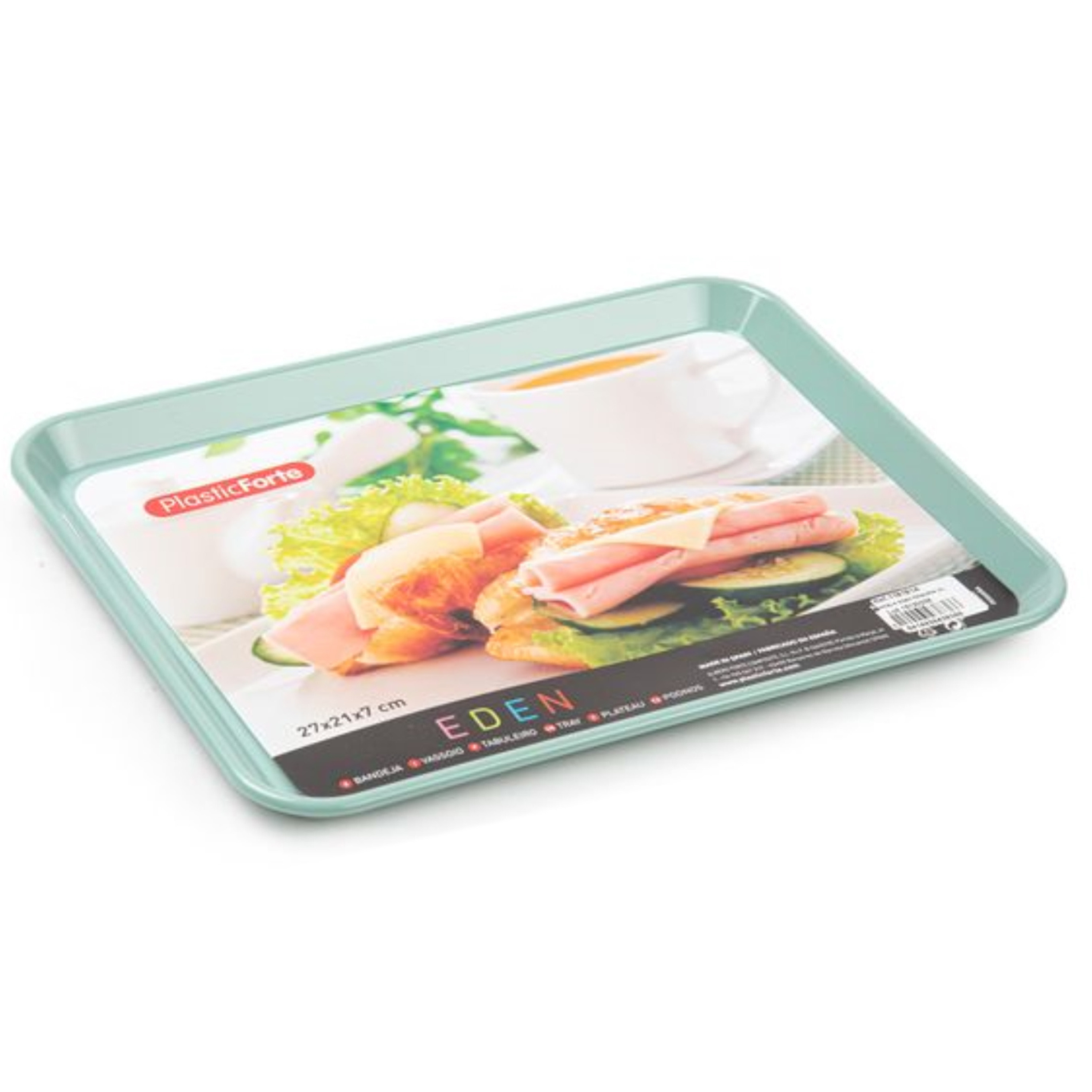 PlasticForte dienblad/serveerblad - Kunststof - 27 x 21 cm - mintgroen - kopjes en glazen tray -