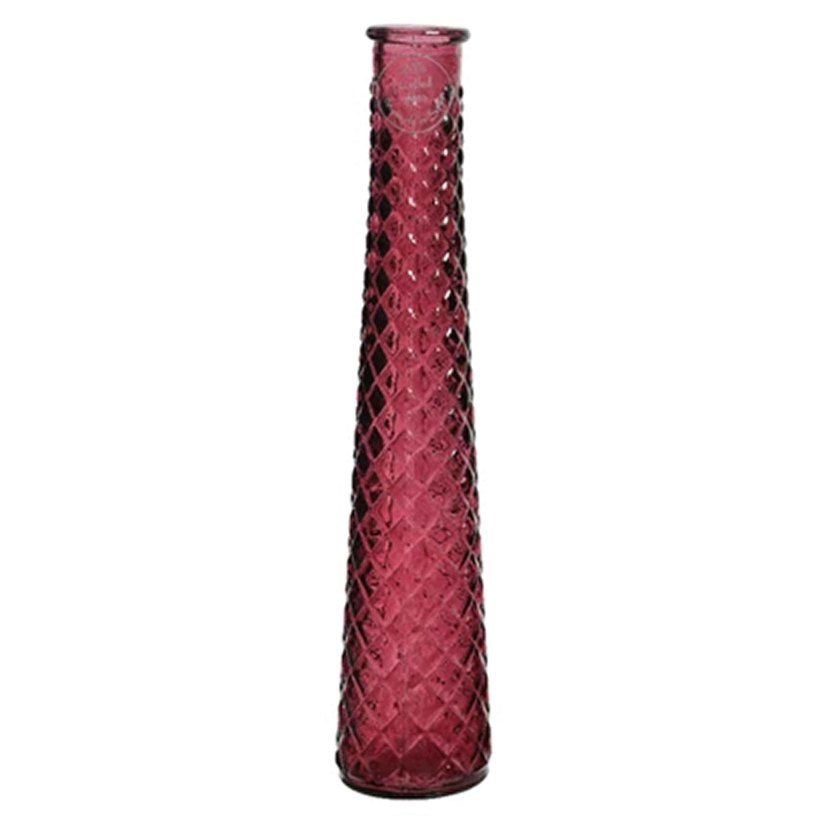 Decoris Vaas/bloemenvaas van gerecycled glas - D7 x H32 cm - transparant rood -