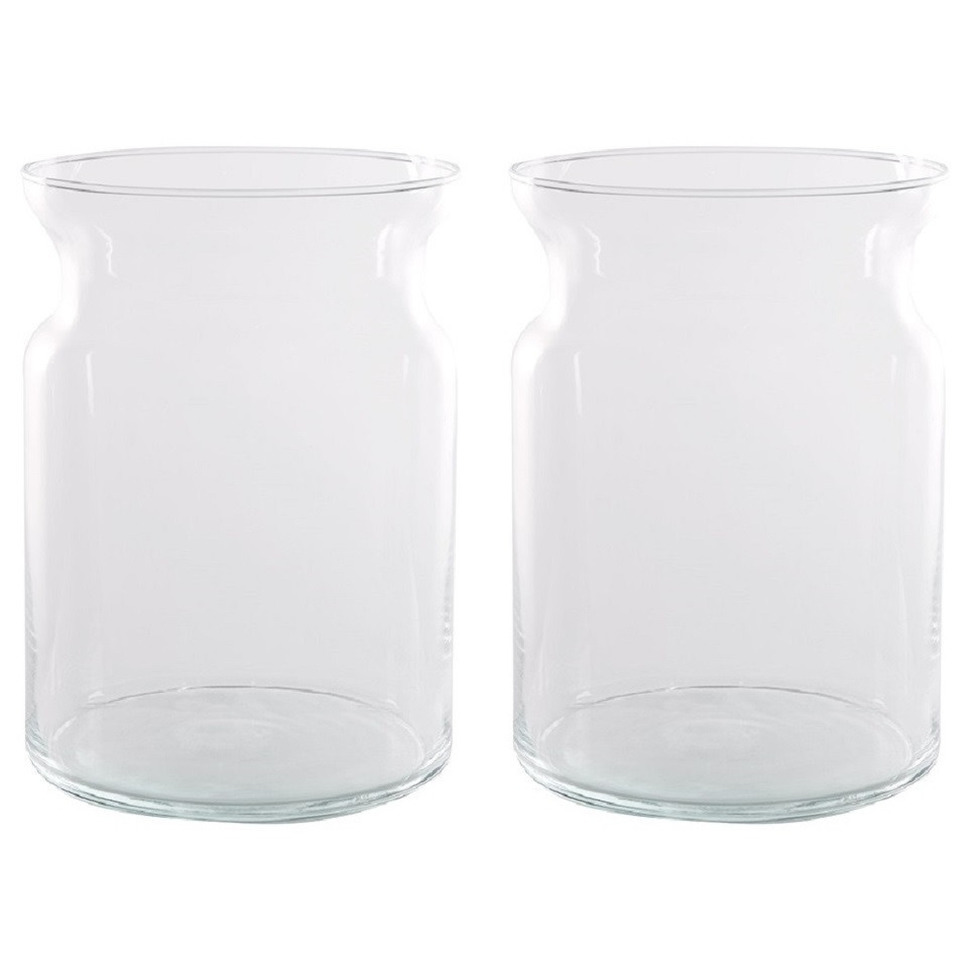 Hakbijl Glass Set van 2x stuks transparante home-basics vaas/vazen van glas 25 x 18 cm Brenda -