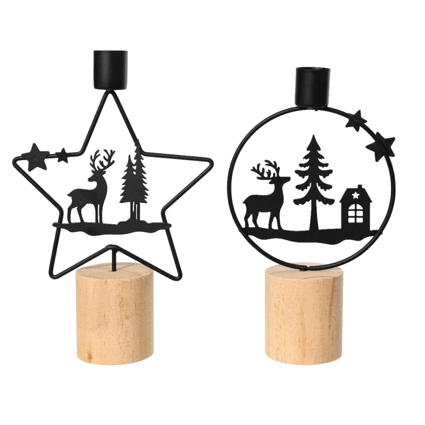 Decoris Kandelaar kerst ijzer zwart 14x5,5x21cm