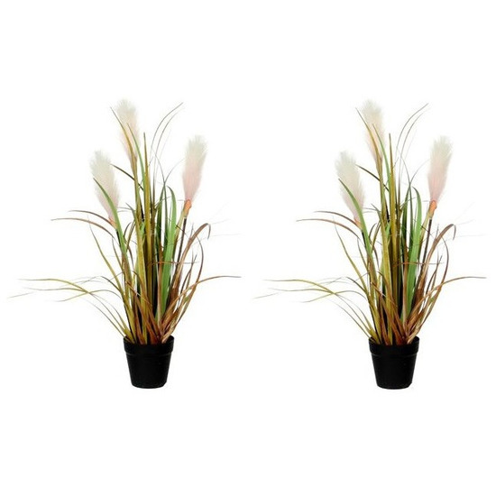 Mica Decorations 2x Riet gras/pluimgras kunstplanten in zwarte pot 53 cm -