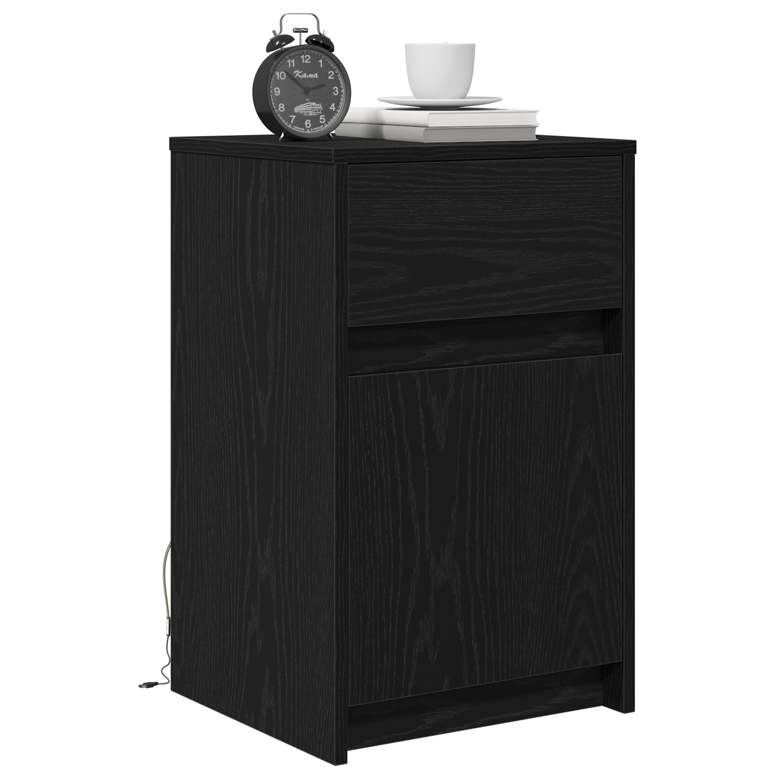 vidaXL LED Bedside Kast Zwart eiken 38 x 34 x 61 cm Bewerkt hout