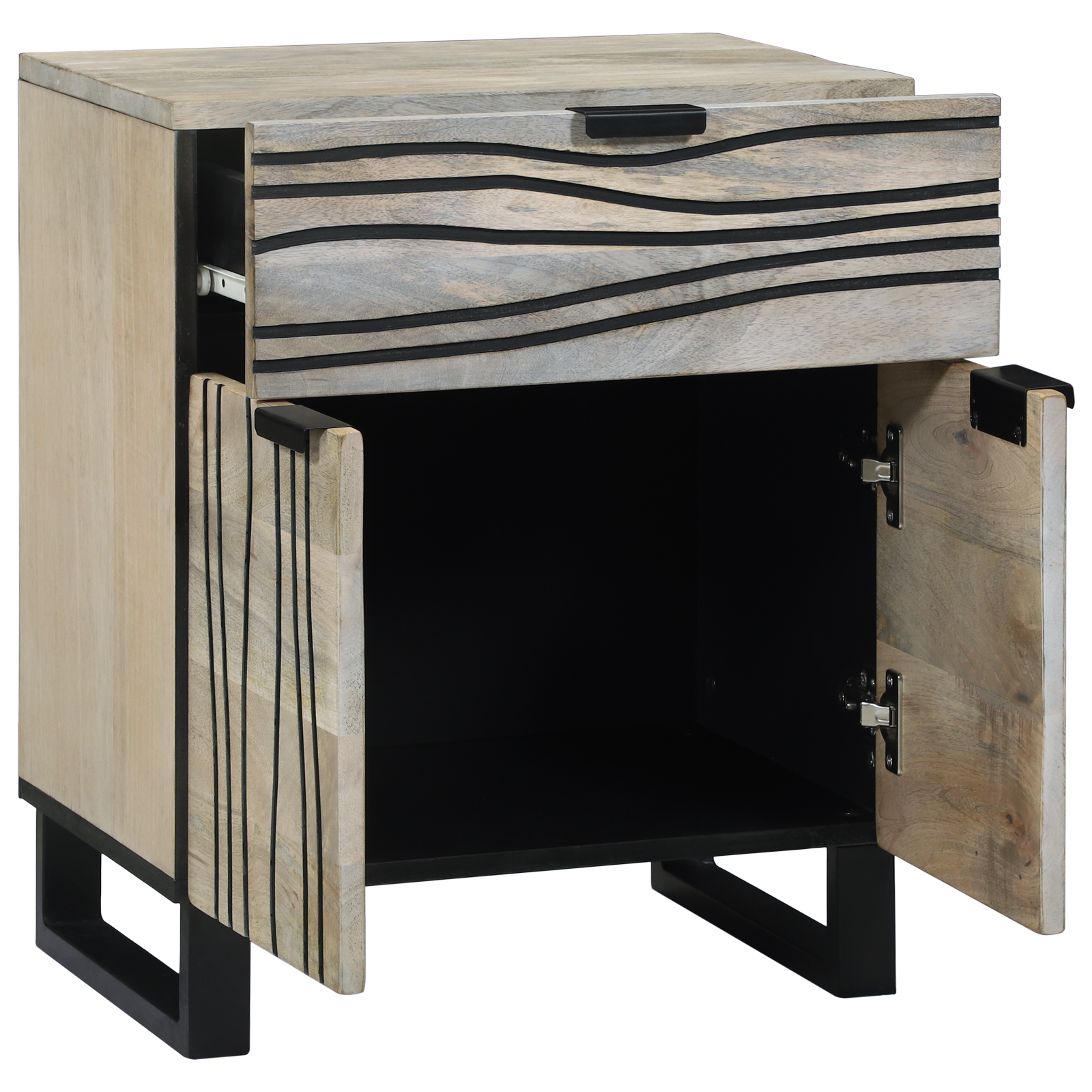 vidaXL Nachtkastje Wit en zwart 50 x 33 x 60 cm massief mangohout