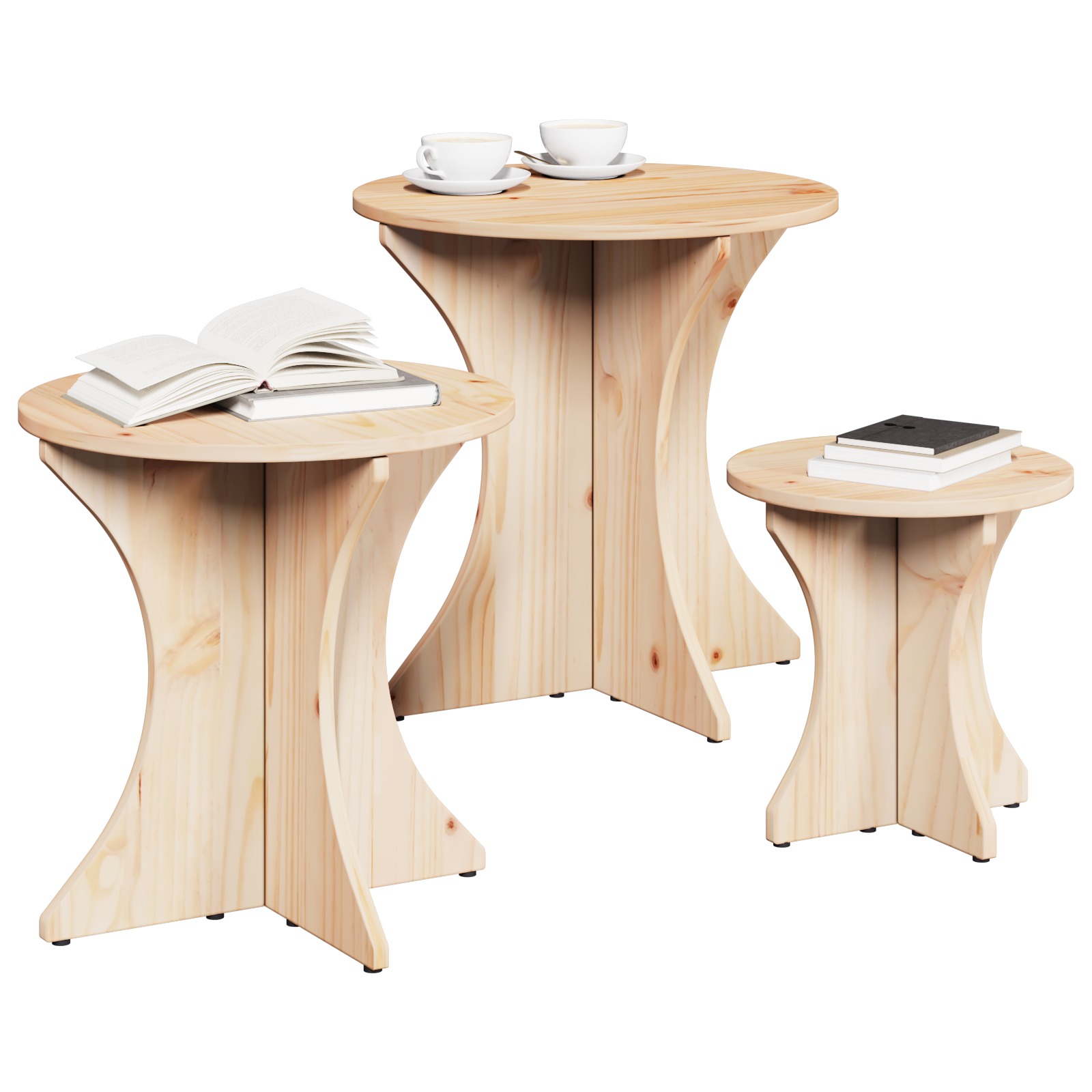 vidaXL Salontafel 3 pcs Naturel 46 x 46 x 47 cm Massief grenenhout
