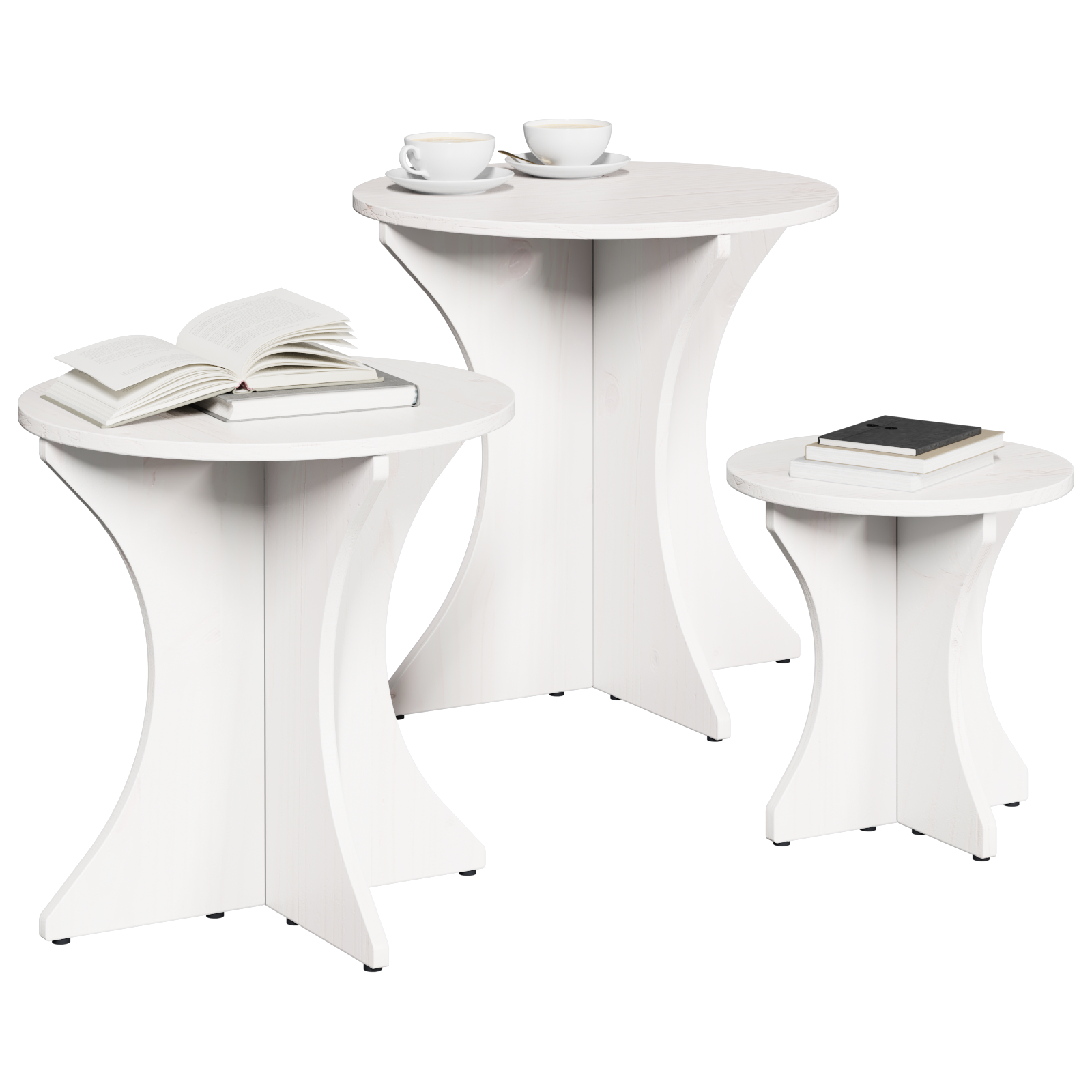 vidaXL Salontafel 3 pcs Wit 46 x 46 x 47 cm Massief grenenhout