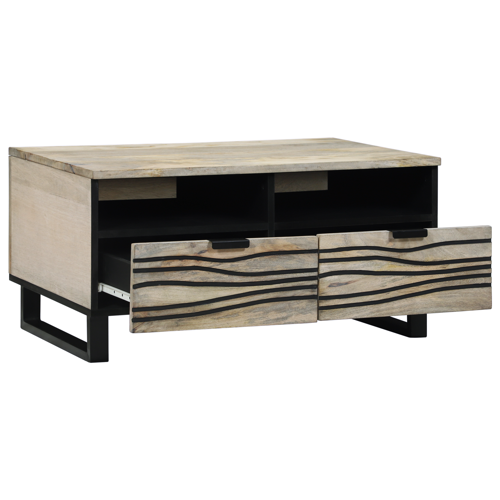 vidaXL Salontafel Wit, Zwart 80 x 54 x 40 cm massief mangohout