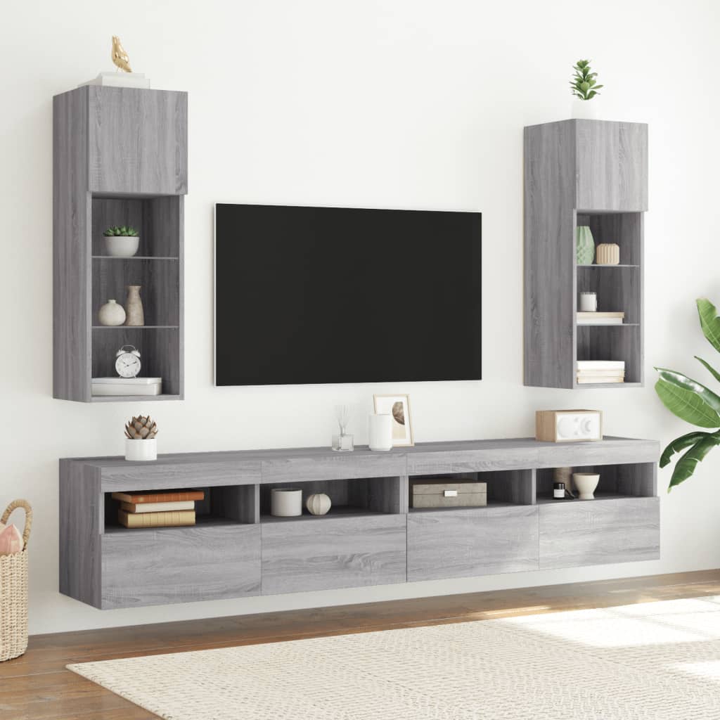 vidaXL Tv-meubels met LED-verlichting 2 st 30,5x30x90 cm grijs sonoma