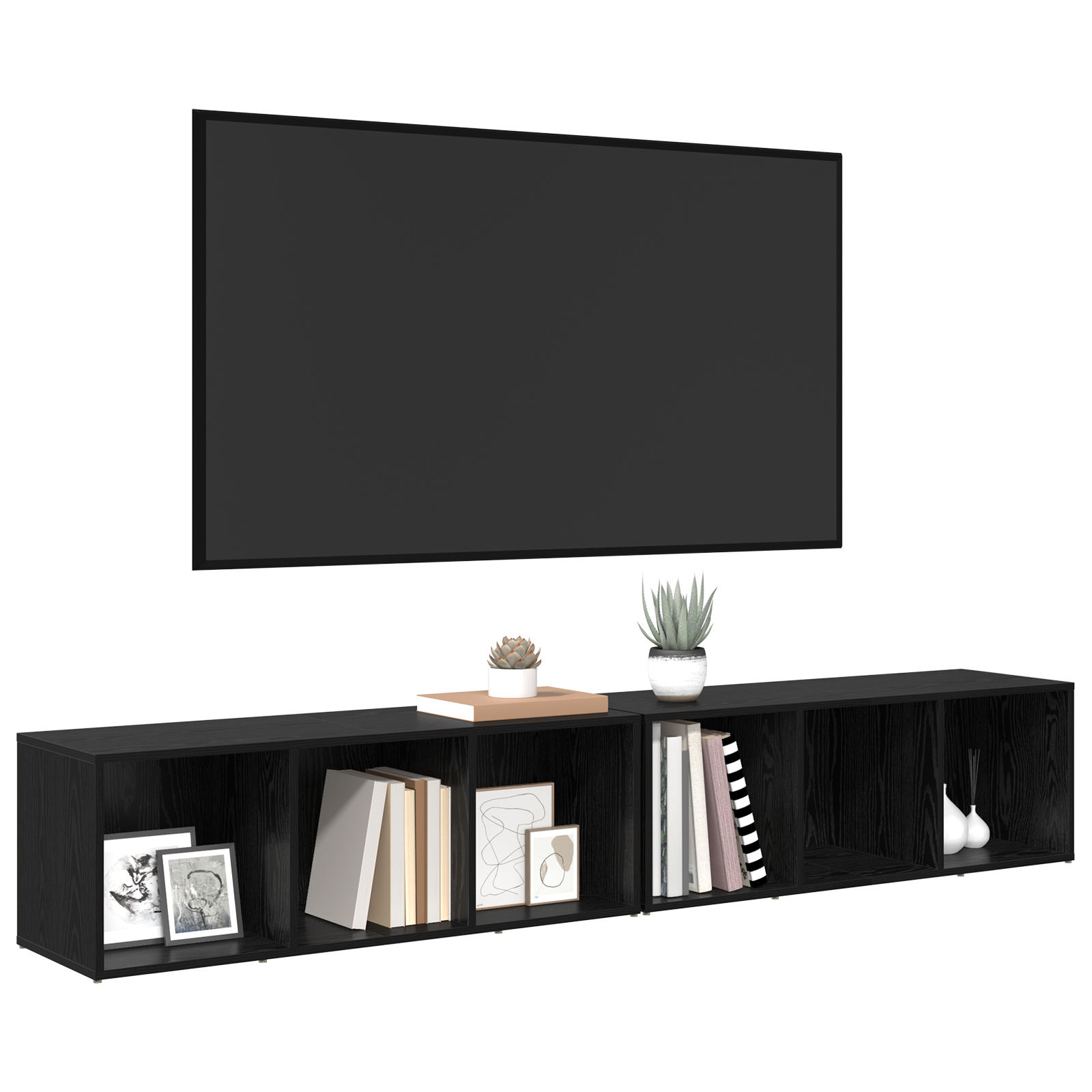 vidaXL Tv-meubelset 2 pcs Zwart Eiken Bewerkt hout