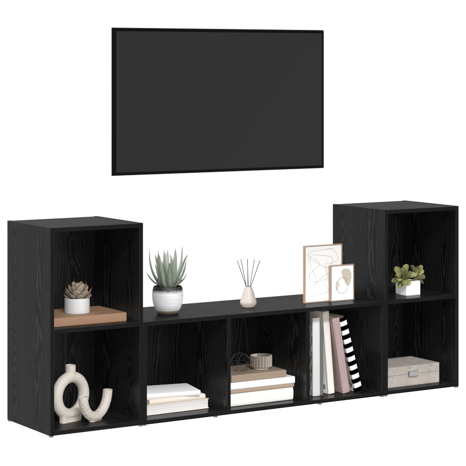 vidaXL TV-kast 3 pcs Zwart 107 x 35 x 37 cm Bewerkt hout