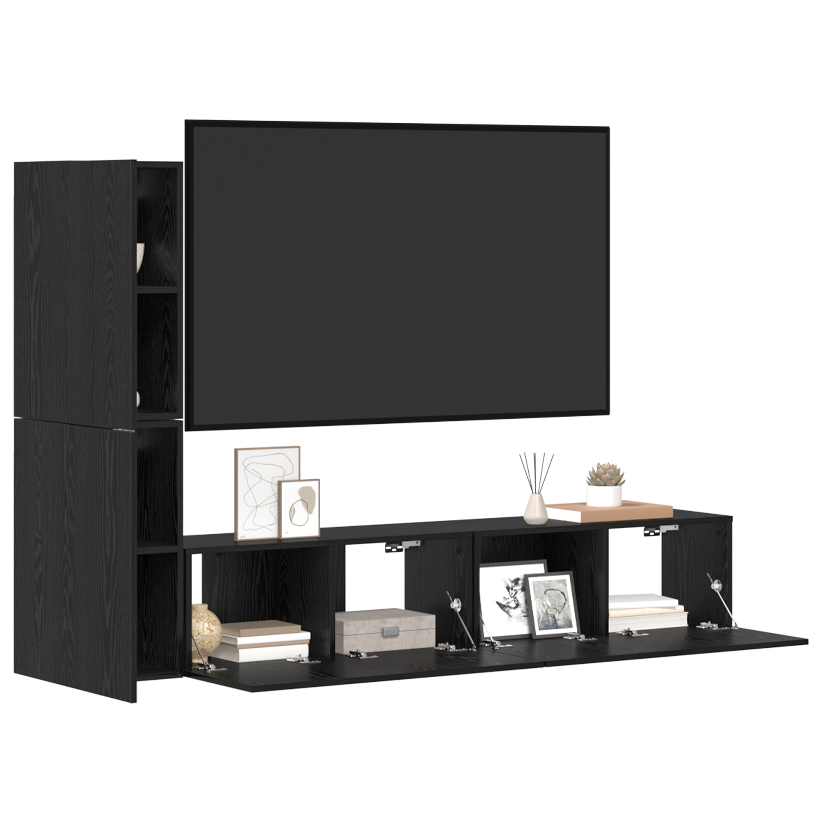 vidaXL Wand TV Kast Wandgemonteerd 4 pcs Zwart eiken Bewerkt hout