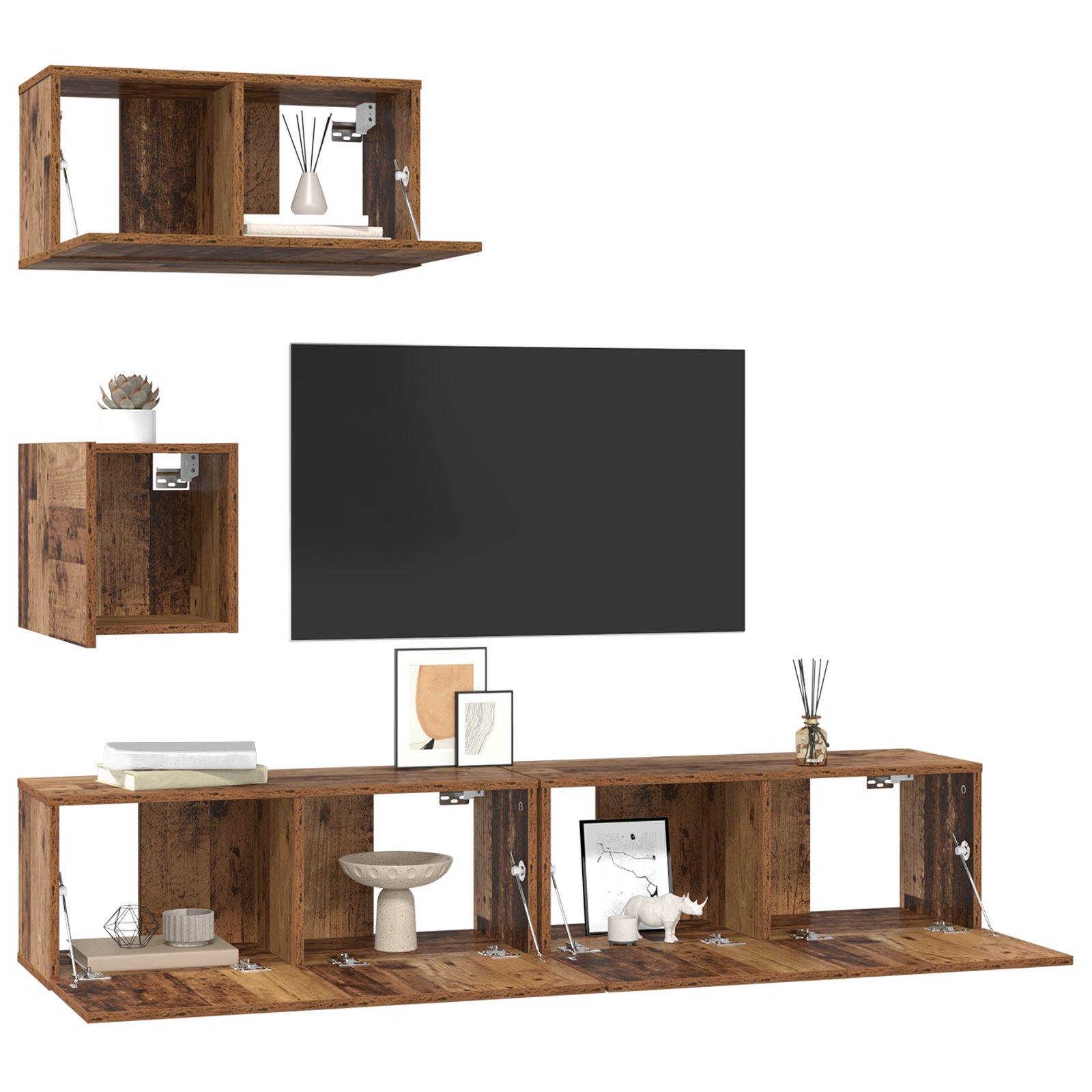 vidaXL Wand TV Kast 4 pcs Oud hout 80 x 30 x 30.5 cm Bewerkt hout