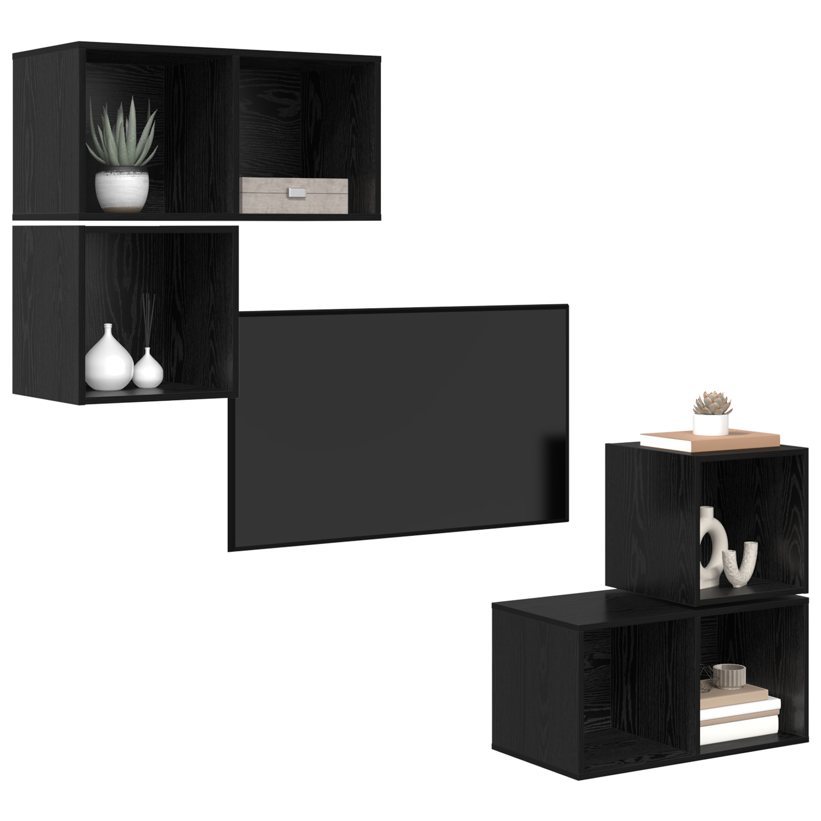 vidaXL Tv-meubelset 4 pcs Zwart eiken 37 x 37 x 72 cm Bewerkt hout