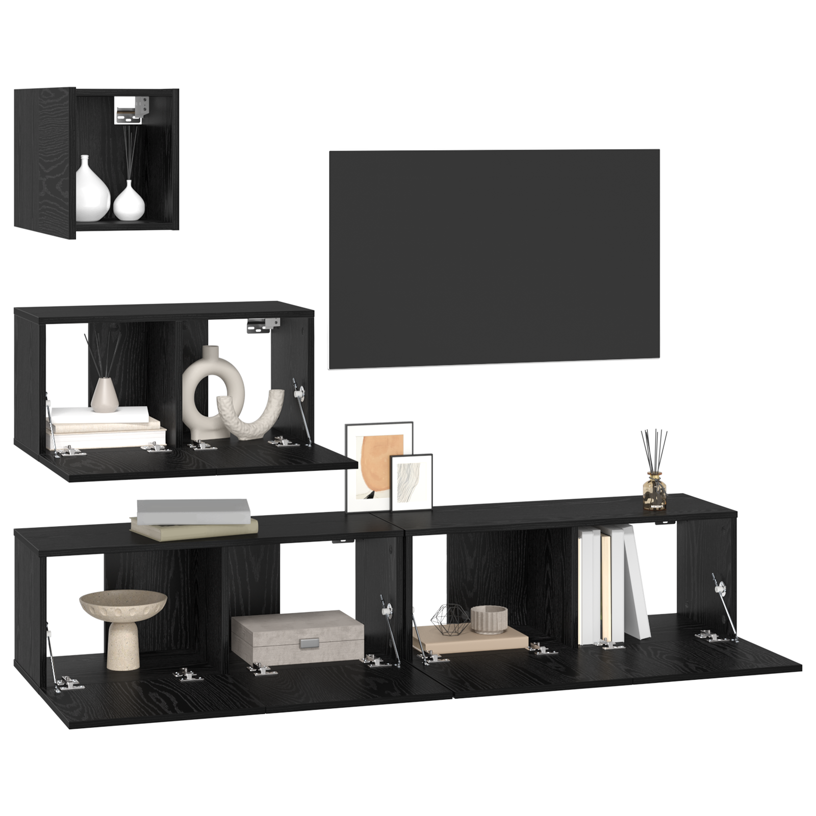 vidaXL Wand TV Kast 4 pcs Zwart eiken 80 x 30 x 30.5 cm Bewerkt hout