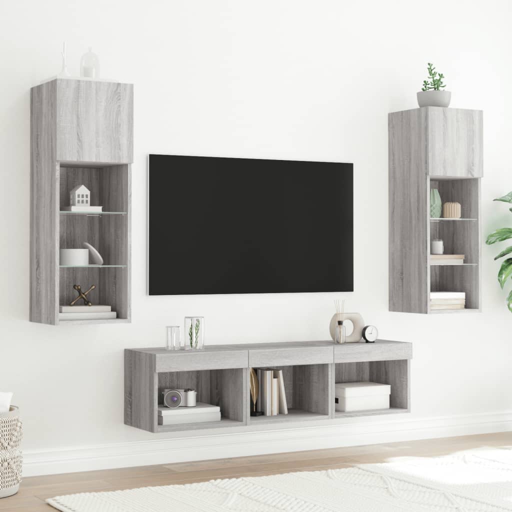 vidaXL 5-delige Tv-wandmeubelset met LED grijs sonoma eikenkleurig