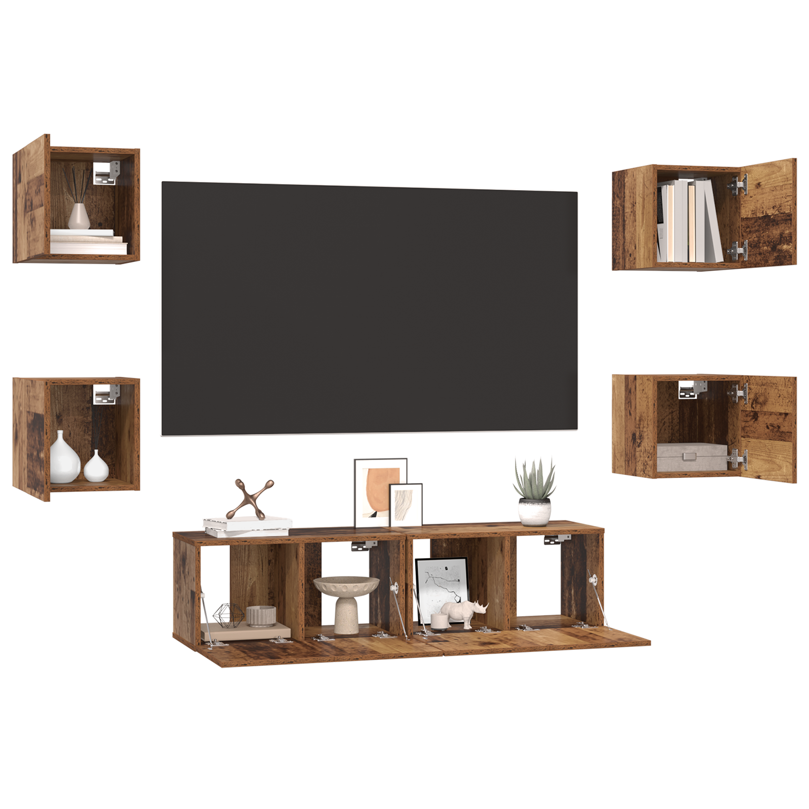 vidaXL Tv-meubelset 6 pcs Oud hout Medium 120 x 30 x 30 cm