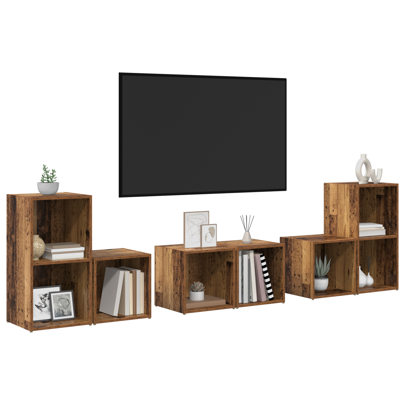 vidaXL TV-kast set 6 pcs Oud Hout 37 x 35 x 72 cm Bewerkt hout