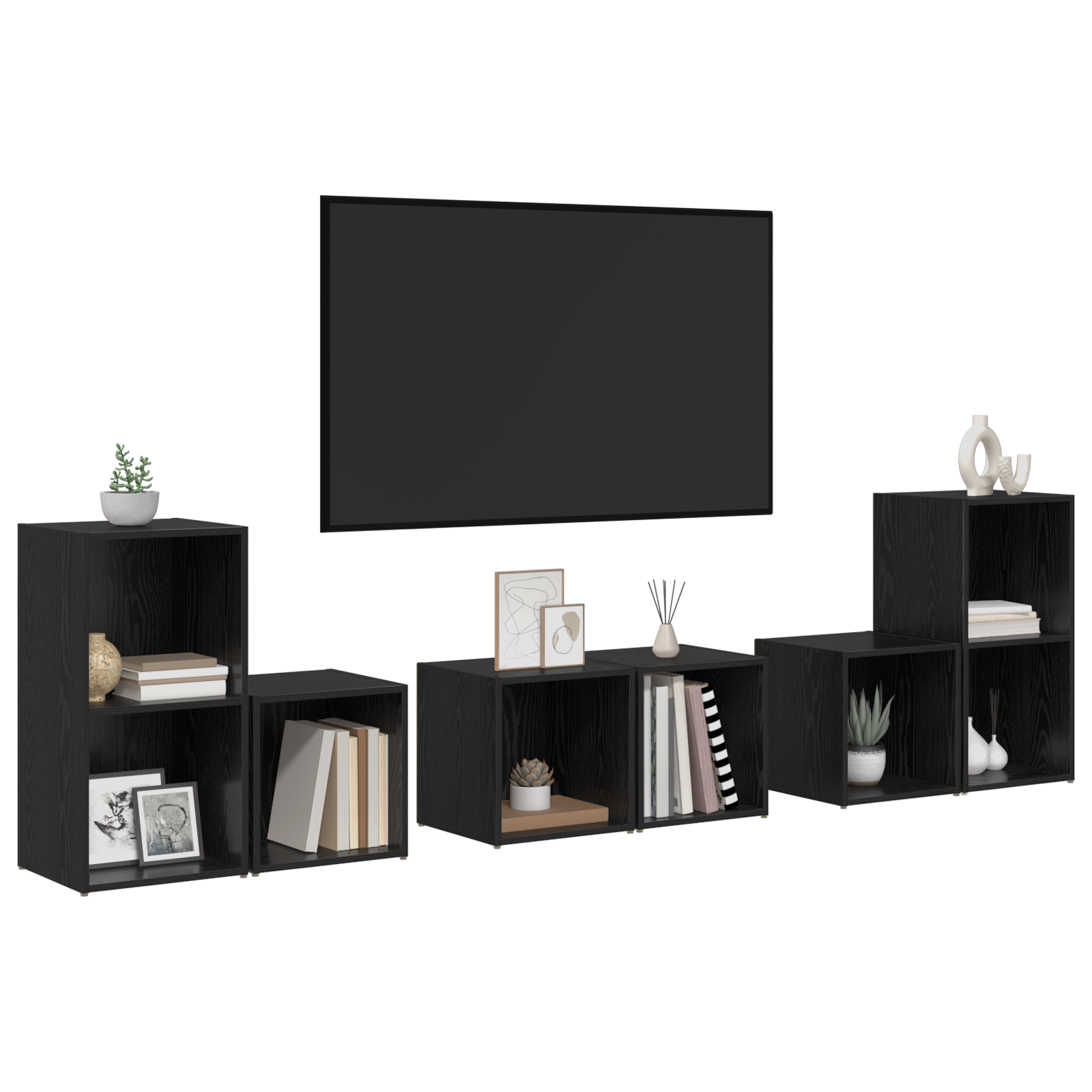 vidaXL TV-kast set 6 pcs Zwart Eiken 37 x 35 x 72 cm Bewerkt hout