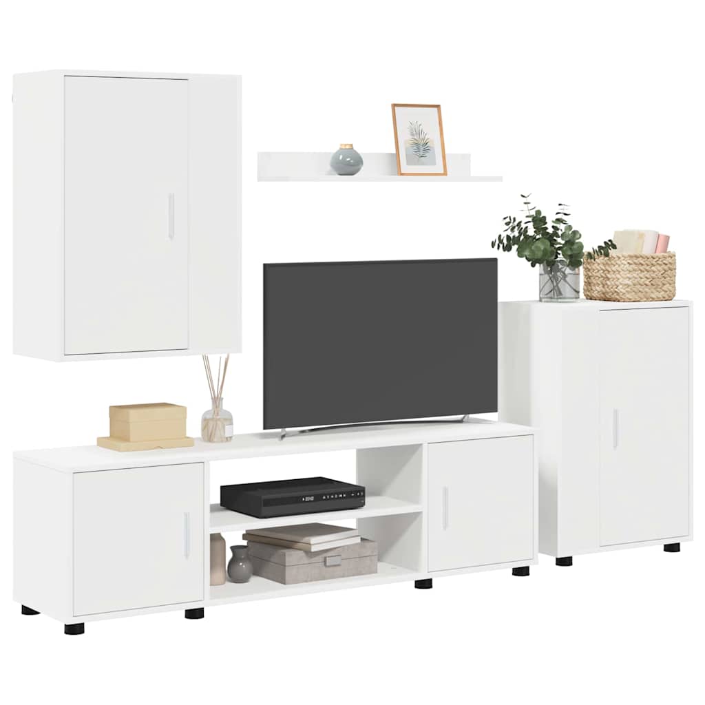 vidaXL 4 Delige TV Kast Set Wandgemonteerd 4 pcs Wit Bewerkt hout