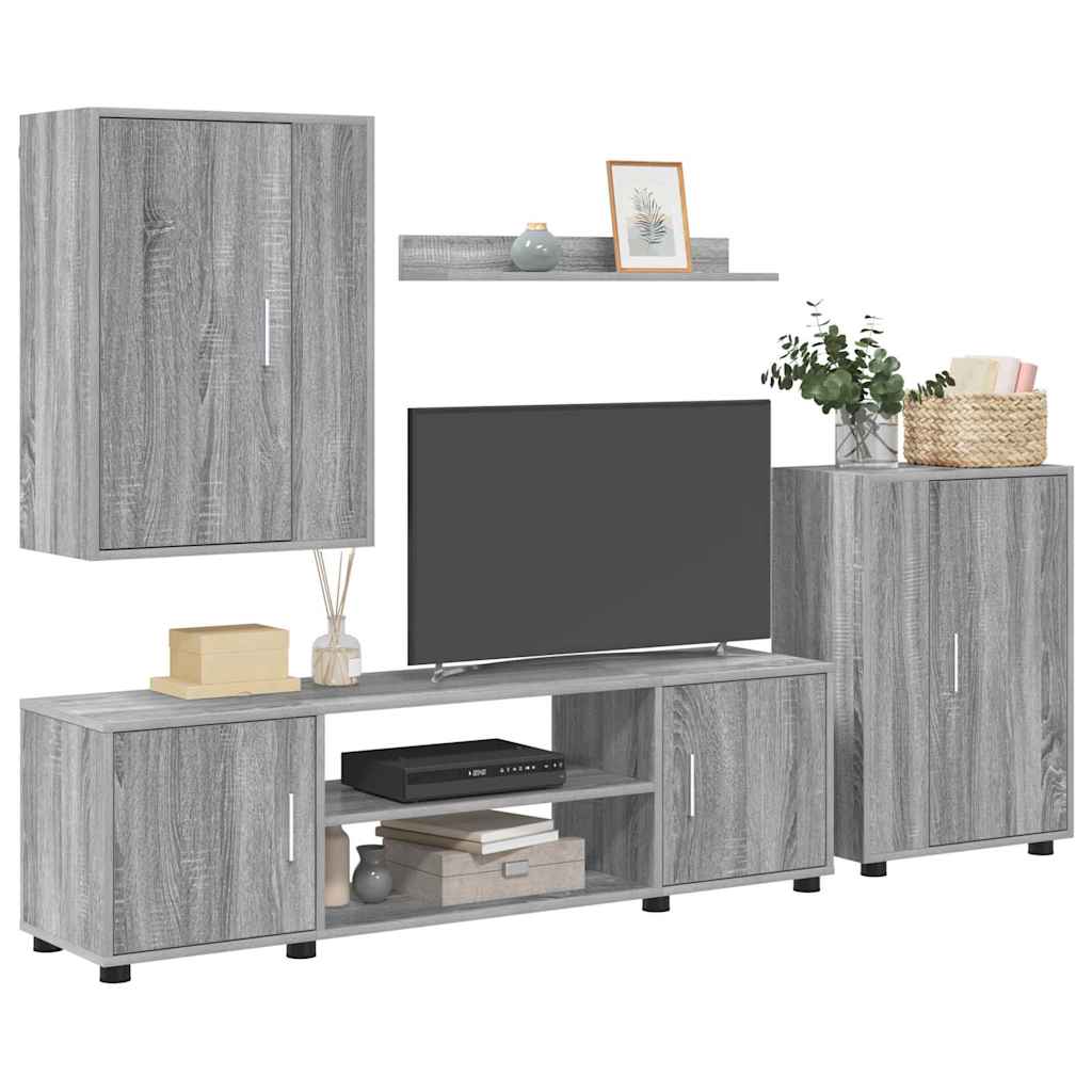 vidaXL 4 Delige TV Kast Set 4 pcs Grijs sonoma Bewerkt hout