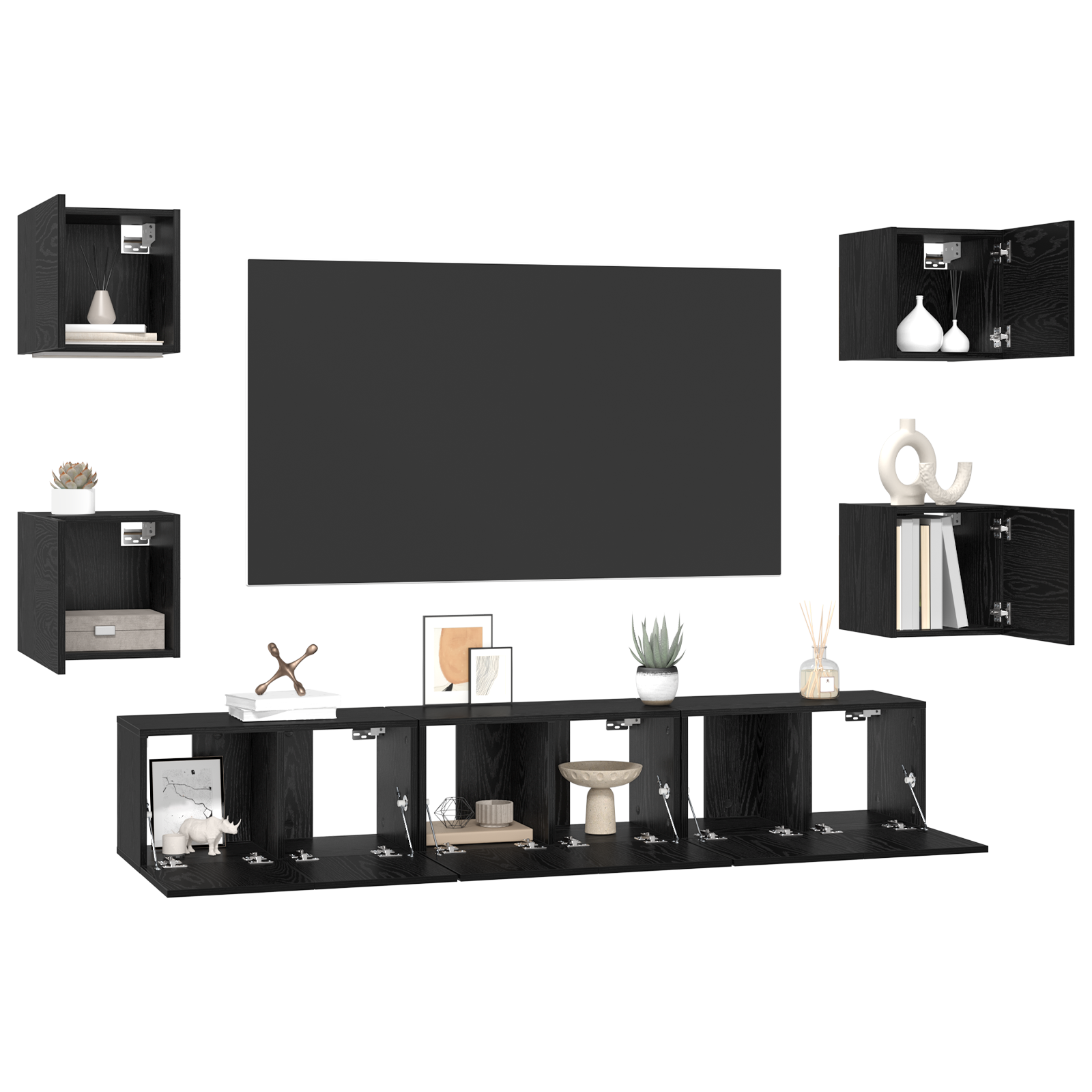 vidaXL Tv-meubelset 7 pcs Zwart eiken Medium 180 x 30 x 30 cm