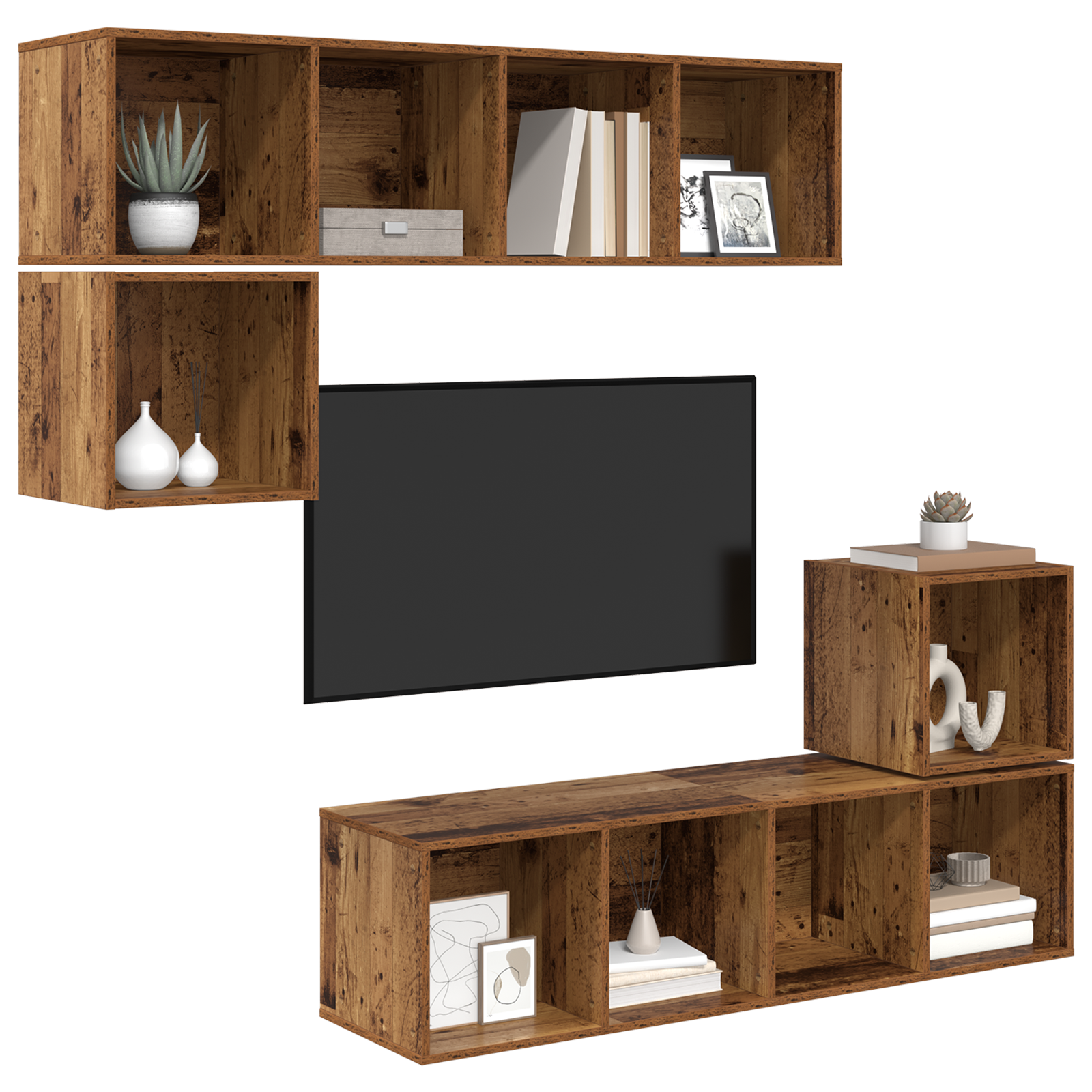 vidaXL Tv-meubelset 4 pcs Oud hout 37 x 37 x 142.5 cm Bewerkt hout