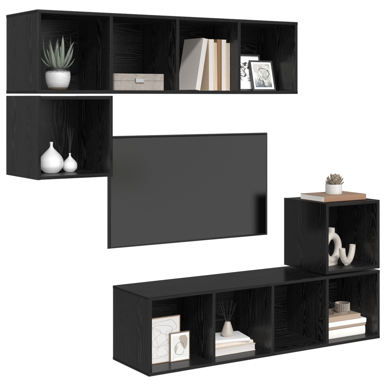 vidaXL Tv-meubelset 4 pcs Zwart eiken 37 x 37 x 142.5 cm Bewerkt hout