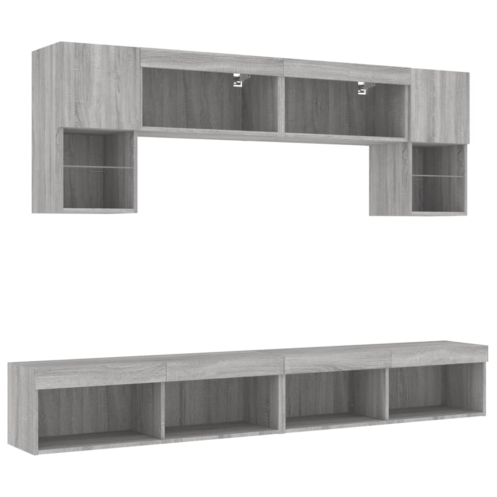 vidaXL 6-delige Tv-wandmeubelset met LED grijs sonoma eikenkleurig